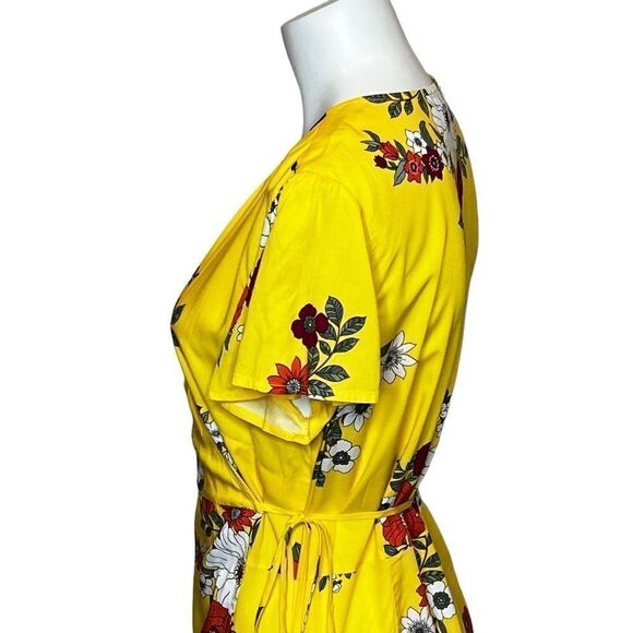 Loft beach yellow floral flutter sleeve maxi wrap dress size M - Picture 8 of 14